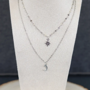 COLLIER DOUBLE ARGENTE LUNE SOLEIL