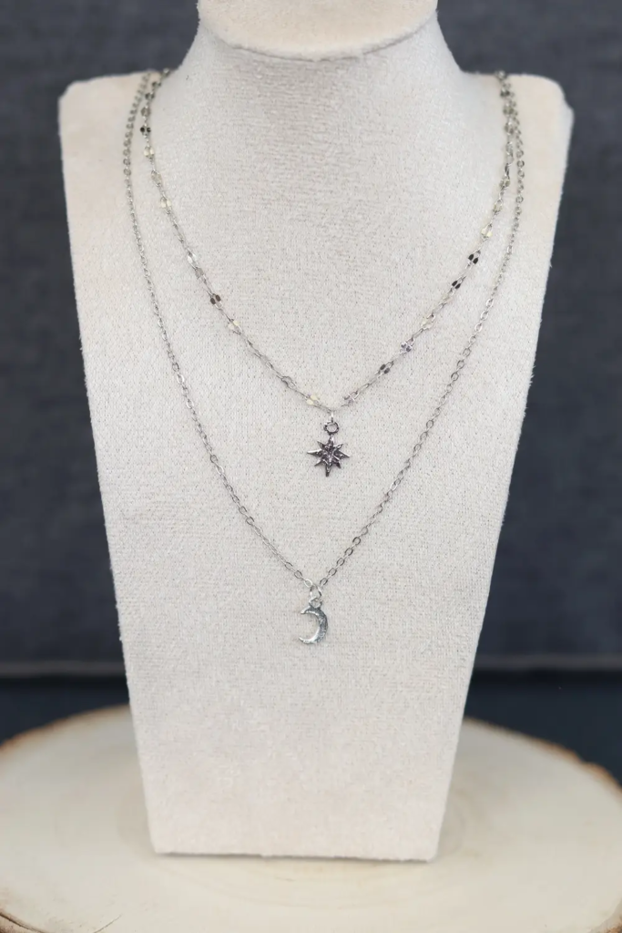 COLLIER DOUBLE ARGENTE LUNE SOLEIL