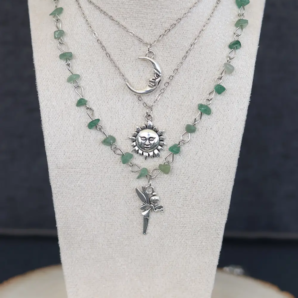 TRIPLE COLLIER LUNE SOLEIL FEE VERT