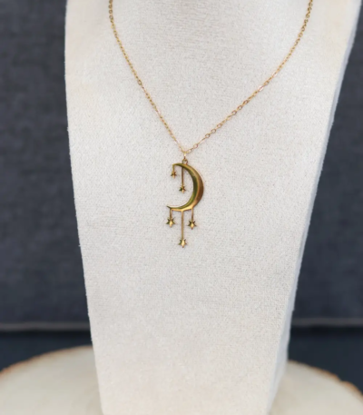 COLLIER DEMI LUNE ETOILES DORE
