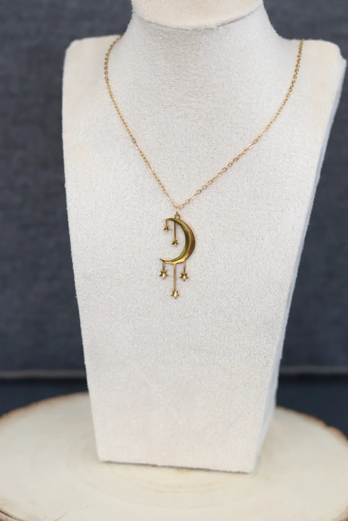 COLLIER DEMI LUNE ETOILES DORE