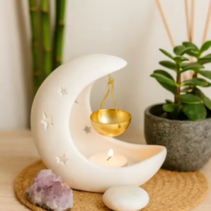 bruleur demi lune blanc avec suspension dorée 1