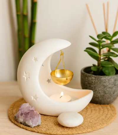 bruleur demi lune blanc avec suspension dorée 1