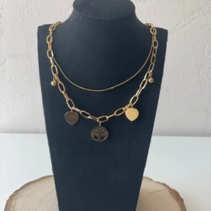 ARBRE DE VIE ET COEURS ACIER DORE